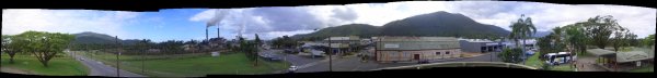 Panorama, View of sugar mill from atop the Golden Gumboot, Tully, Queensland